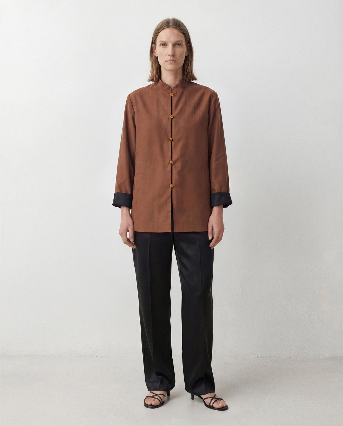 The Scholar Jacket, brown reverse, front view