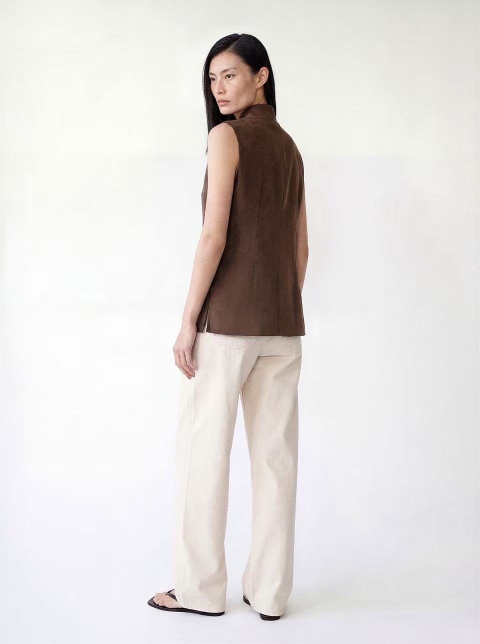 The Echo Reversible Vest, brown reverse, back view